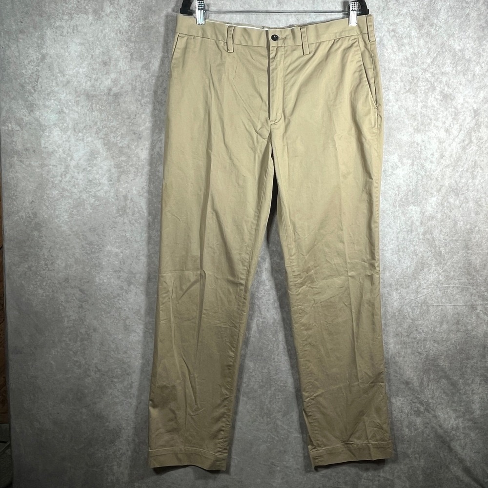 Polo Ralph Lauren Khaki Pants Mens 34X32 Tan Stretch Classic Fit Flat Front